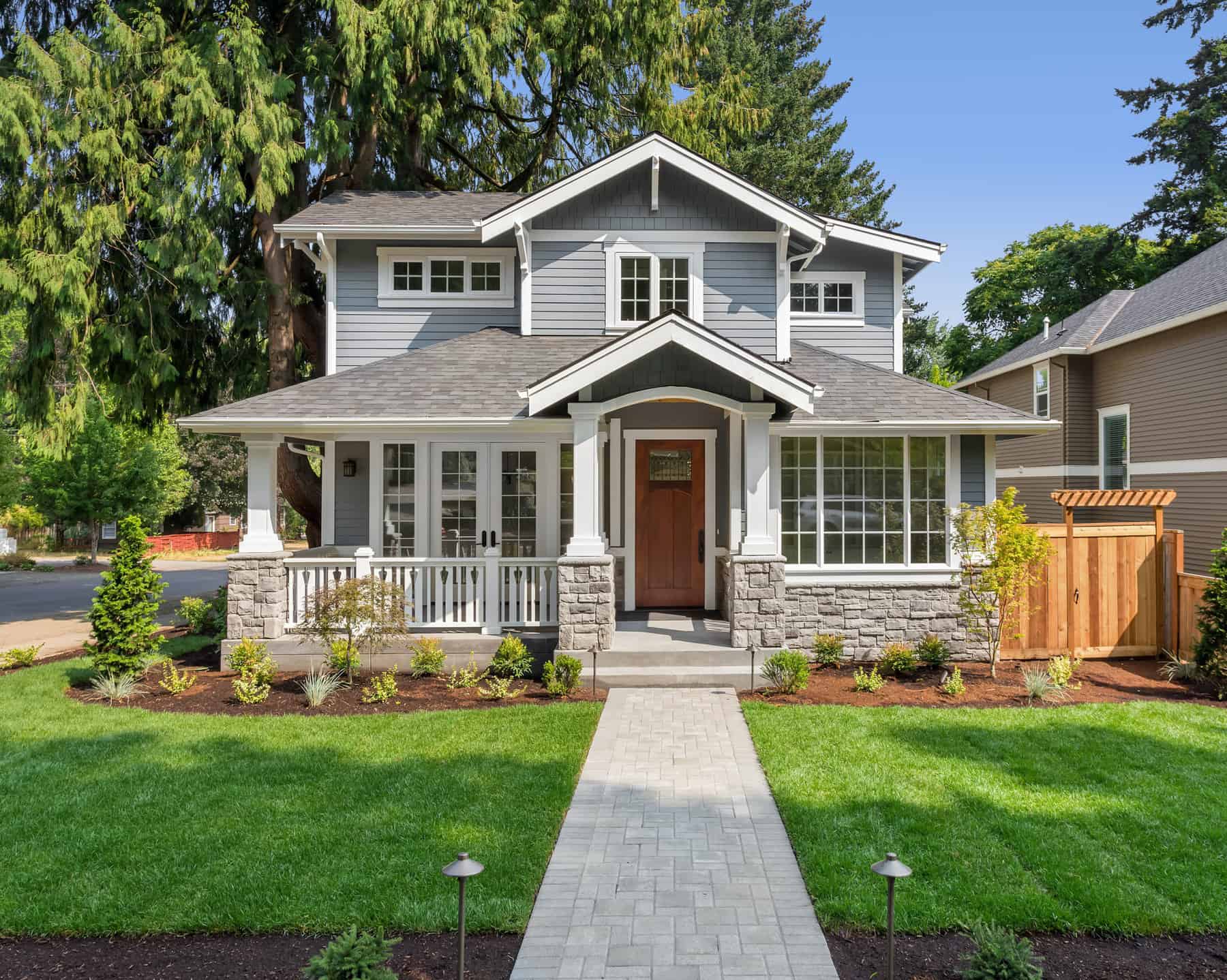 Exterior House Painters Front porch with coordinated floor, ceiling, and railing paint colors